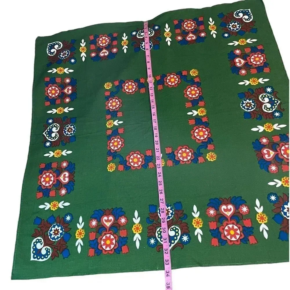 Vintage MCM Green patterned printed  tablecloth